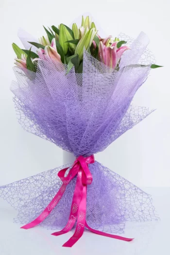 Hand Bunches Pink Oriental Lily & Pink Wax Flowers