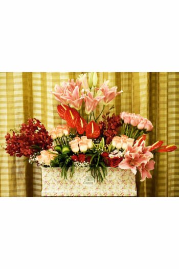 Box Arrangements Flower Box of Lily, Roses, Anthuriums & Mokara Orchids