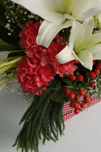 Box Arrangements Box of Lily, Carnations & Hypercium Berry