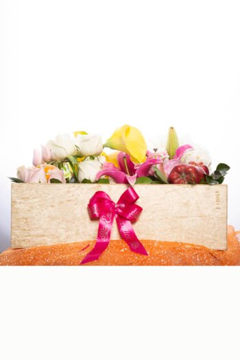 Box Arrangements Acrylic Box of Fruits & Flower Combo