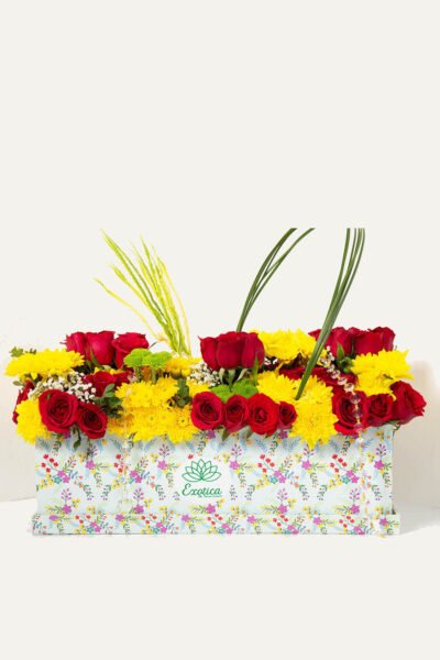 Box Arrangements Big Box of Red Roses, Gypsophila, Yellow & Green Daisy