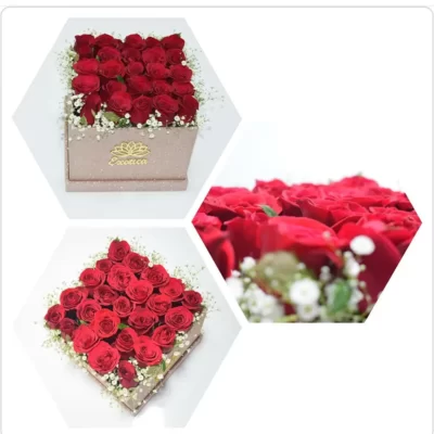 Box Arrangements Glitter Rose Gold Box of Red Roses
