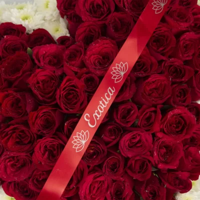 Fresh Flowers Heart Shape Arrangement of Red Roses & White Daisy