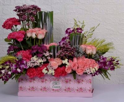 Box Arrangements Box Flower Arrangement Of 30 Roses, Carnations, Orchids, And Daisy