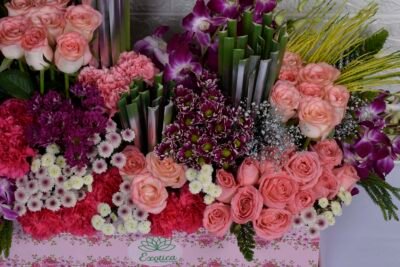 Box Arrangements Box Flower Arrangement Of 30 Roses, Carnations, Orchids, And Daisy