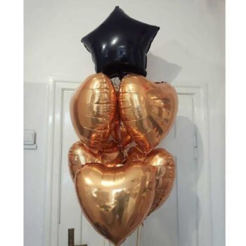 Balloon Bunches Black Star Balloon & Gold Heart Shape Balloons