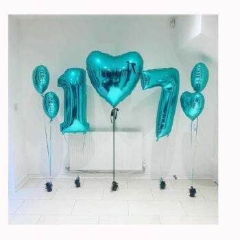 Balloon Bunches Number 17 Foil Balloon, Big Heart & Small Heart Balloons