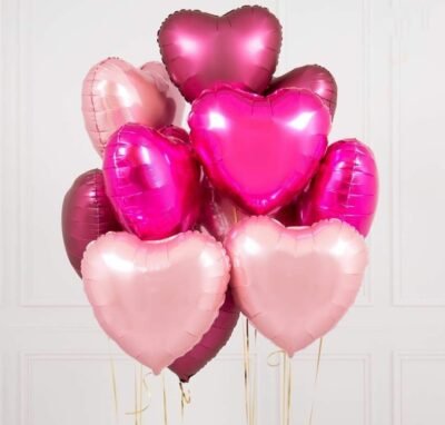 Anniversary Balloons Bunch of 12 Pink Heart Balloon