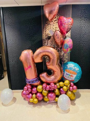 Balloon Arrangements Number 13 foil balloon, Stripe Birthday Candles, With Love On your Birthday, Heart & Latex Balloons