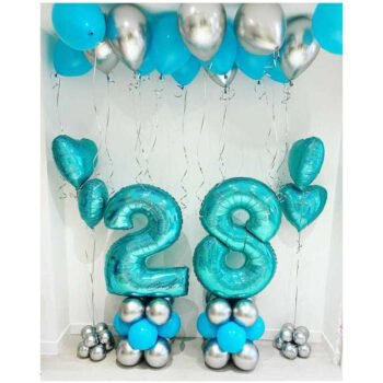 Balloon Arrangements Number 28 foil balloons, Latex & Heart Balloons