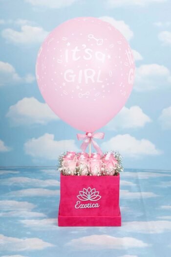 Box Arrangements Flower Box Of Sweet Roses & Balloon For Baby Girl