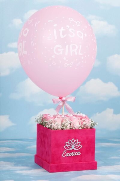 Box Arrangements Flower Box Of Sweet Roses & Balloon For Baby Girl
