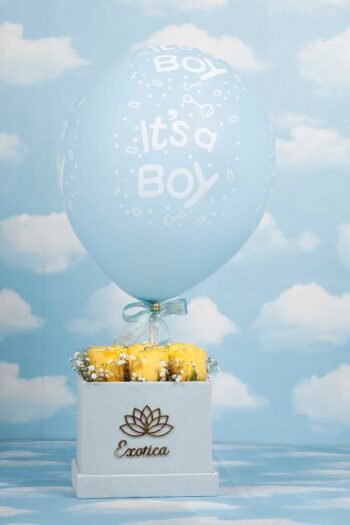 Box Arrangements Flower Box Of Yellow Roses & Balloon For Baby Boy