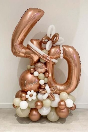 Balloon Arrangements Balloon Structure Of Rose Gold Number 40 With Globe &Latex