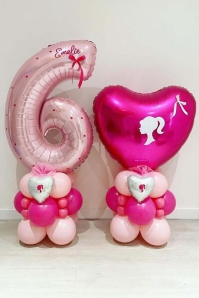 Balloon Arrangements Balloon Arrangement Of Pastel Pink Nuber 6 With Magenta Big Heart & Latex