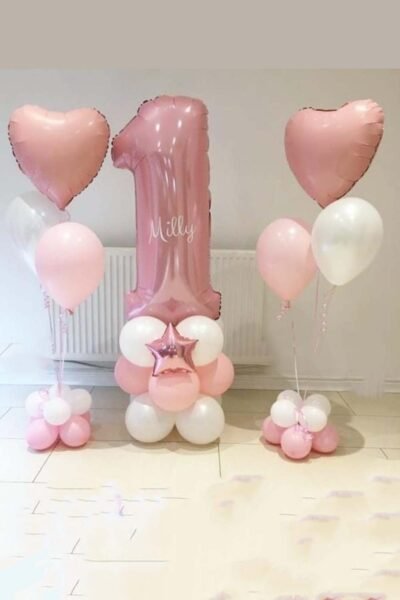 Balloon Arrangements Balloon Arrangement Of Matte Pink Heart With Latex & Number 1