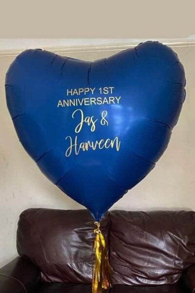 Anniversary Balloon Bunch Of Big Heart Satin Navy Blue