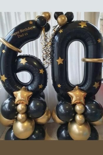 Balloon Arrangements Balloon Arrangement Of Black Number 60 With Latex & Star
