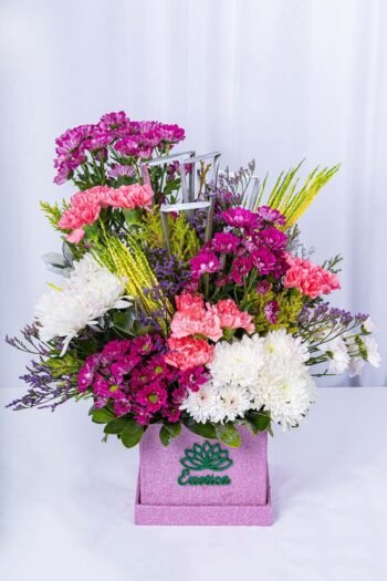 Box Arrangements Flower Box Of Purple, Supari Mocha With Pink Carnation