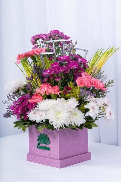 Box Arrangements Flower Box Of Purple, Supari Mocha With Pink Carnation