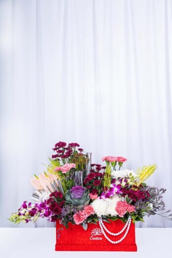 Christmas And New Year Flower Box Of Purple Orchids With Brassica