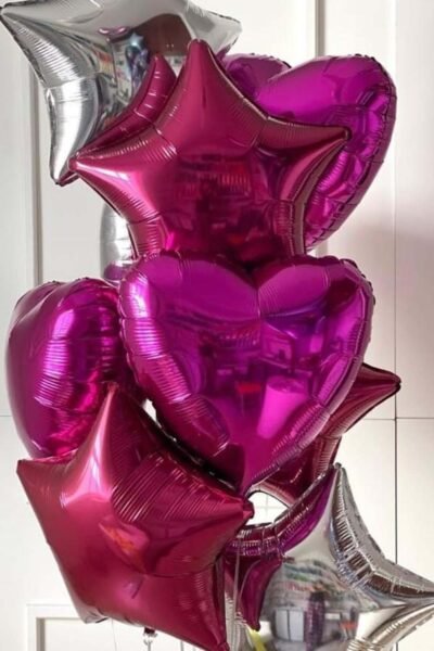 Balloon Arrangements Balloon Bunch Of Star & Heart With Silver Number 30