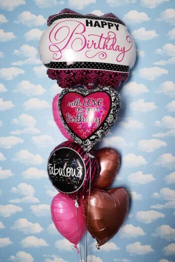 Balloon Arrangements Balloon Bunch Of Rose Gold & Bubble Gum Hearts With Big Birthday