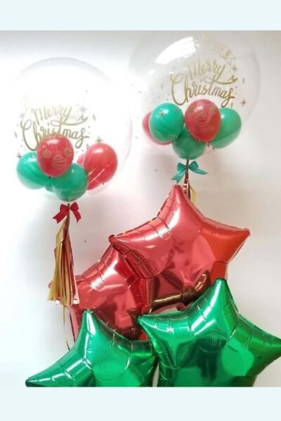 Balloon Arrangements Balloon Bunch Of Red & Green Star With Clear