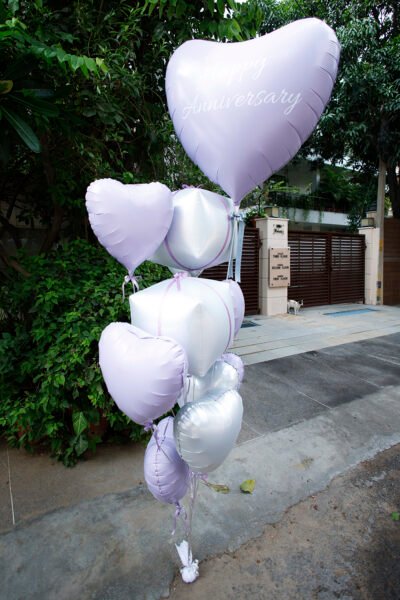 Anniversary Balloon Bunch Of Matte Lilac Heart  With White Heart