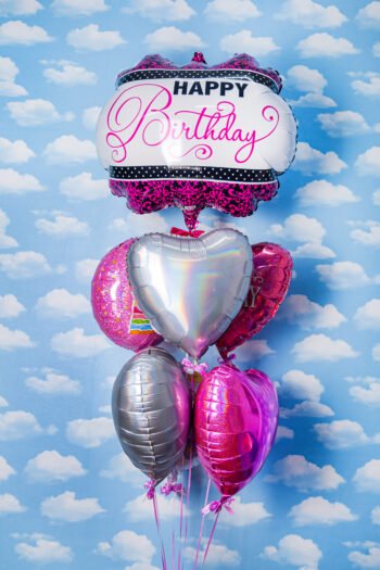 Balloon Arrangements Balloon Bunch Of Hearts With Pink, Black & White Birthday