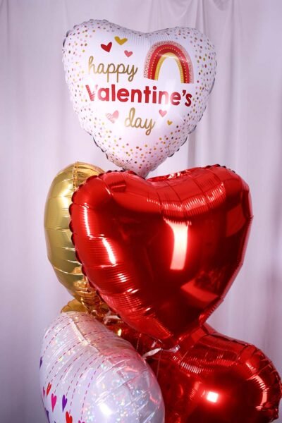 Balloon Arrangements Balloon Baunch Of Valentine’s Hearts With Red & Gold Hearts