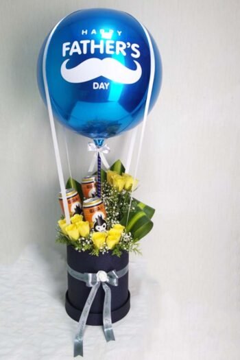 Fresh Flowers Round Flower Box Of Yellow Roses With Blue Globe For “DAD”