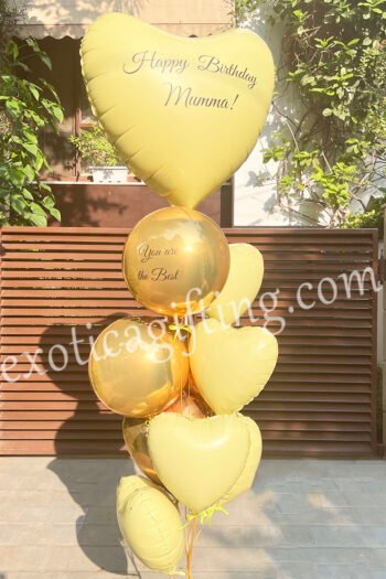 Balloon Arrangements Balloon Bunch of Matte Yellow Heart With Globe