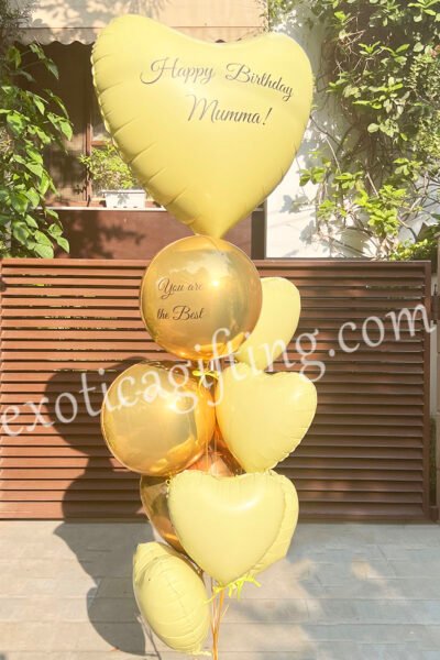 Balloon Arrangements Balloon Bunch of Matte Yellow Heart With Globe