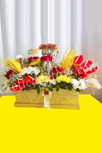 Fresh Flowers Flower Arrangement of Red Roses & Daisy With Red Anthurium