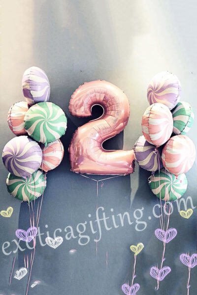 Balloon Arrangements Balloon Bunch Of Candies With Number “2” In Pastel Pink