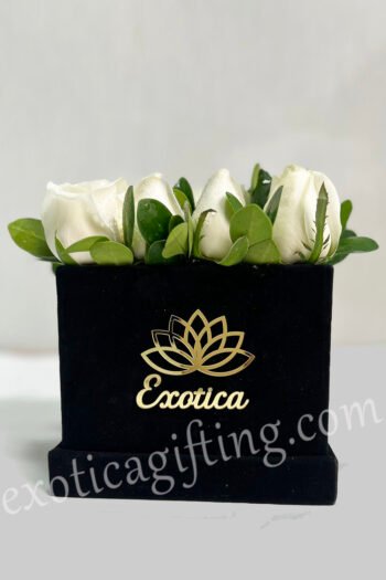 Box Arrangements Flower Arrangement of White Roses With Gypso