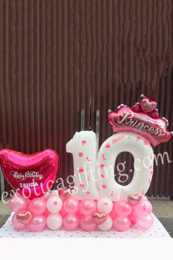 Balloon Arrangements Balloon Bunch Of Number “10” With Big Fuxia Heart & Princess