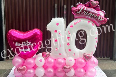 Balloon Arrangements Balloon Bunch Of Number “10” With Big Fuxia Heart & Princess