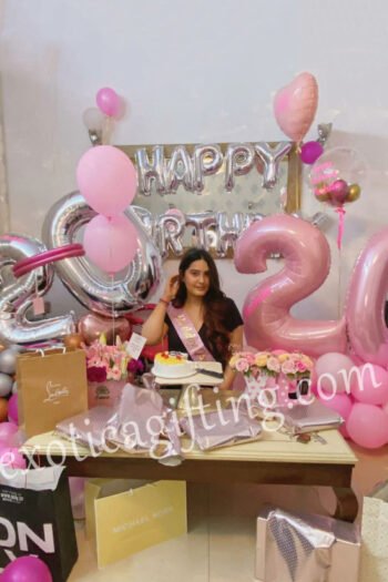 Balloon Arrangements Balloon Bunch Of Number “20” In Silver & Pastel Pink With Latex