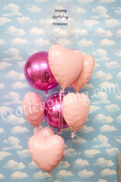 Balloon Arrangements Balloon Bunch Of Matte Pink & Fuxia Globe With Clear