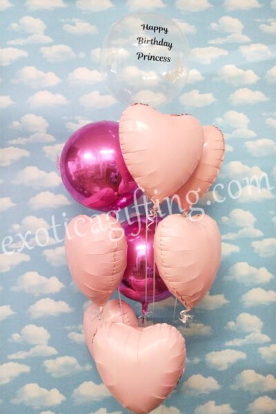 Balloon Arrangements Balloon Bunch Of Matte Pink & Fuxia Globe With Clear