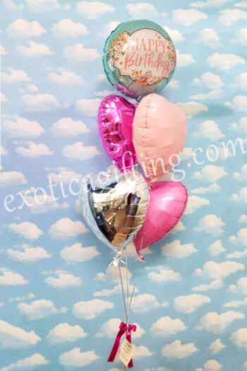 Balloon Arrangements Balloon Bunch of Vintage Birthday With Fuxia, Matte Pink, Silver & Bubble Gum Heart