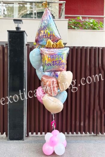 Balloon Arrangements Balloon Bunch Of Opal Birthday With Hat & Matte Hearts