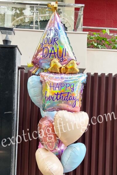 Balloon Arrangements Balloon Bunch Of Opal Birthday With Hat & Matte Hearts
