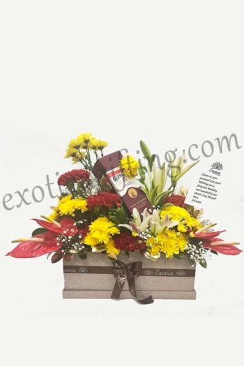 Box Arrangements Box Flower Arrangement of  Red Anthurium & Red Carnation With Yellow Daisy