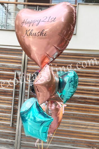 Balloon Arrangements Balloon Bunch of Rose Gold Heart With Tiffany Star