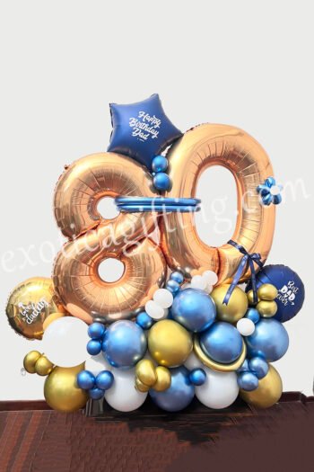 Balloon Arrangements Balloon Structure Of Blue Star With Gold Number “80” for DAD Birthday