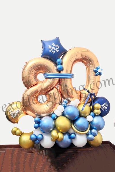 Balloon Arrangements Balloon Structure Of Blue Star With Gold Number “80” for DAD Birthday