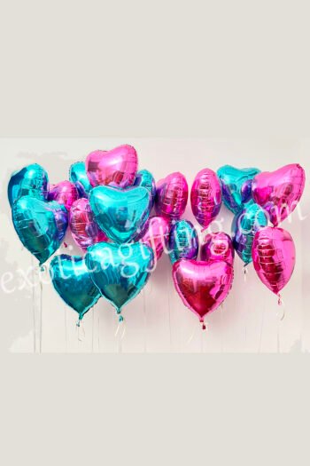 Balloon Arrangements Balloon Bunch of Fuxia & Tiffany Hearts